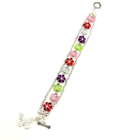 HAND CRAFTED Beaded Flower Bracelet Multi Colored - Picture 4 of 9